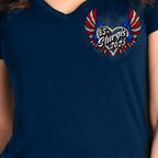 2025 Sturgis Motorcycle Rally Flag Heart Angel Navy Ladies Tee