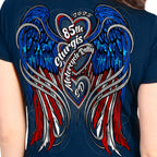 2025 Sturgis Motorcycle Rally Flag Heart Angel Navy Ladies Tee