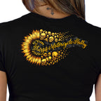 2025 Sturgis Motorcycle Rally Sunflower Skulls Black Ladies Tee