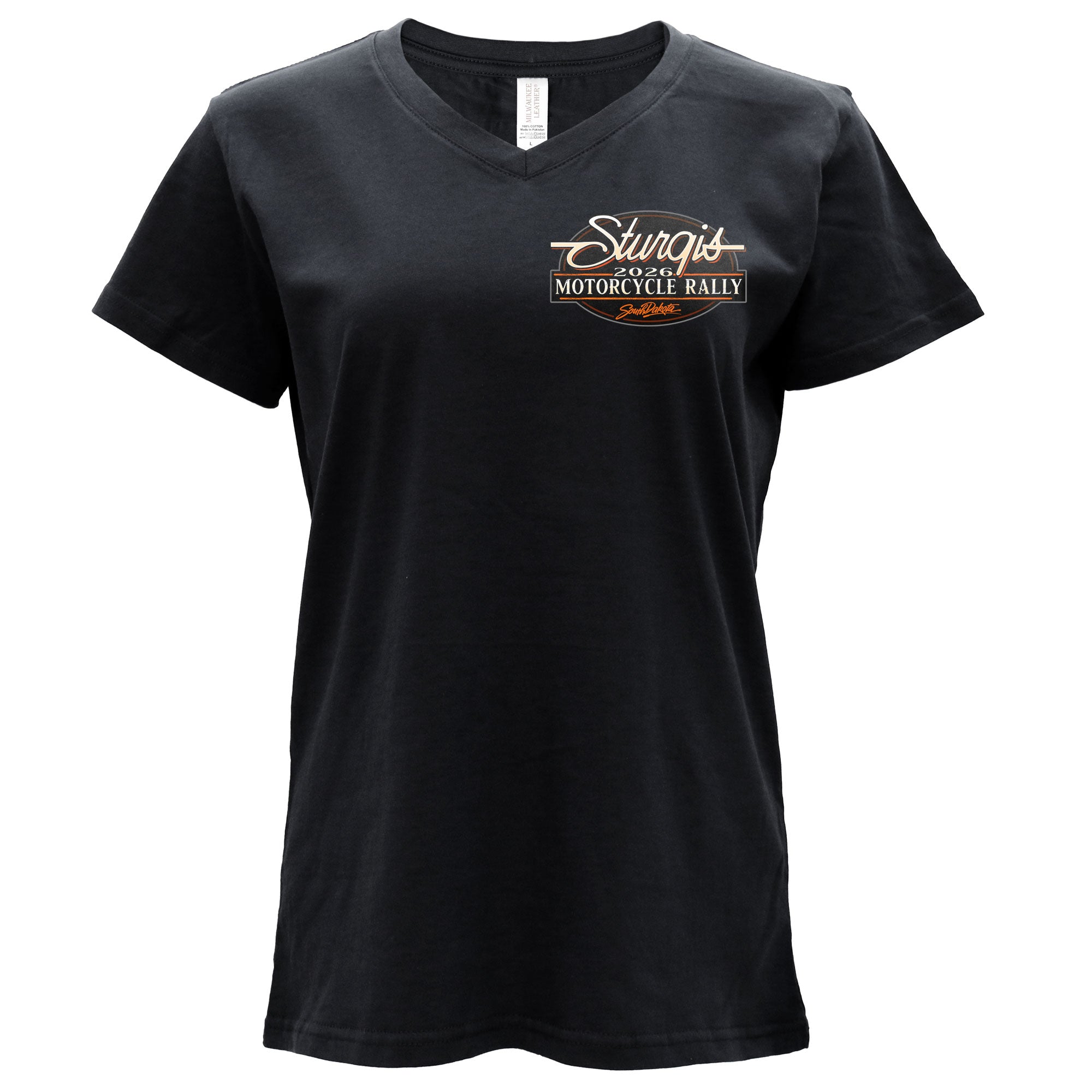2026 Sturgis Motorcycle Rally Attractions Ladies Black SS V Neck T-Shirt SPL1932