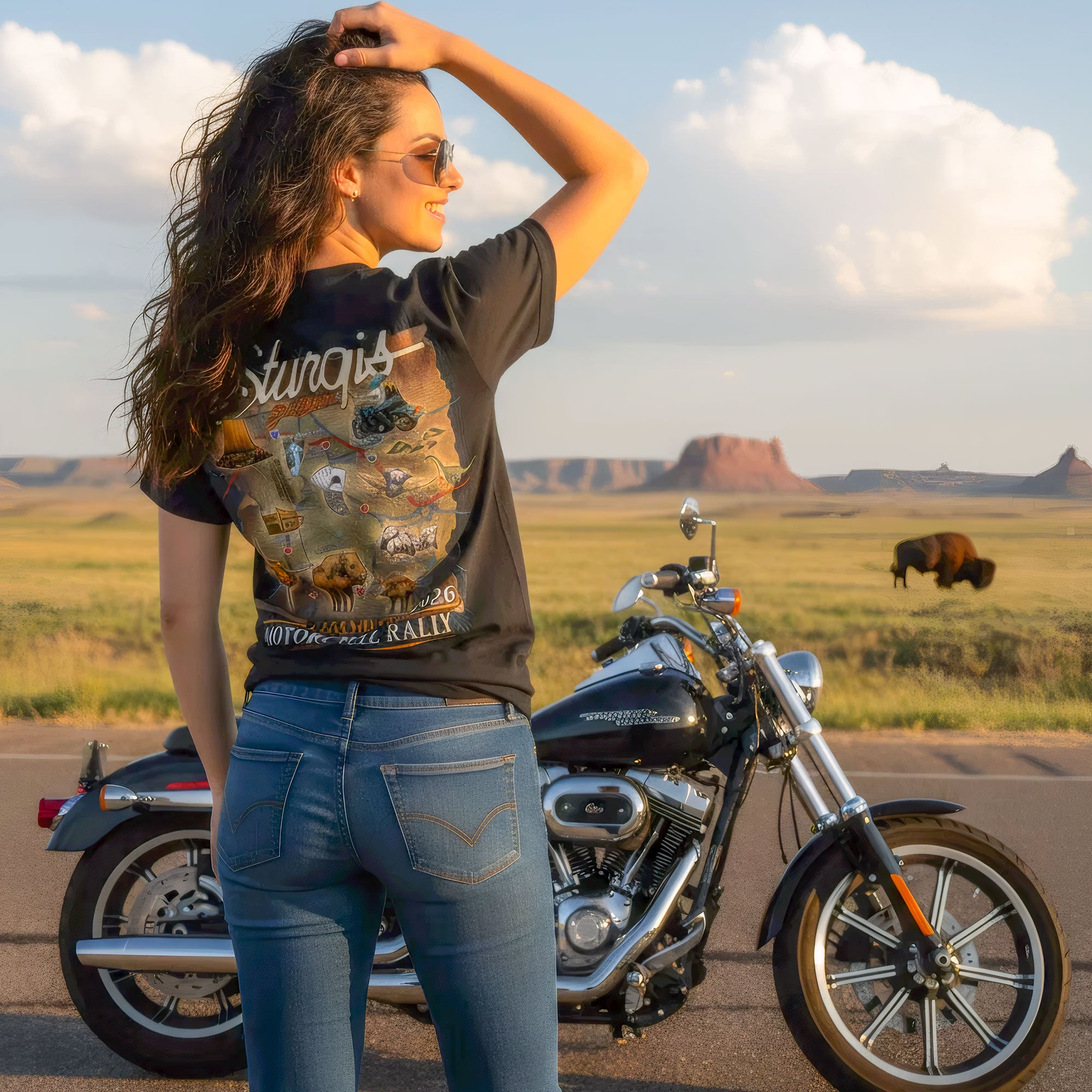 2026 Sturgis Motorcycle Rally Attractions Ladies Black SS V Neck T-Shirt SPL1932