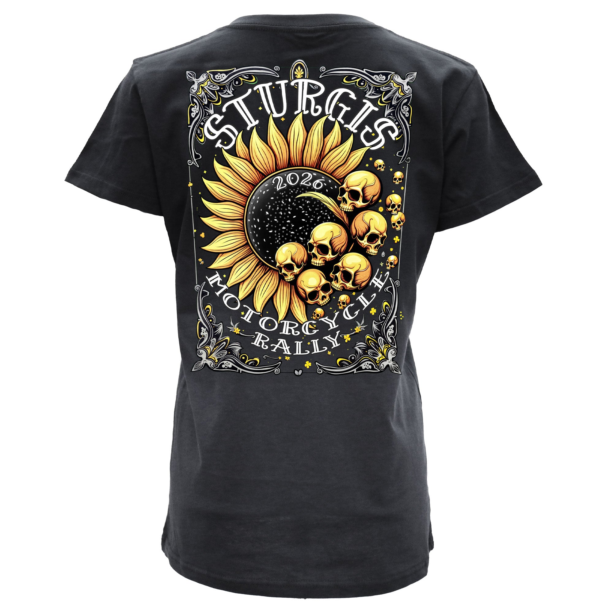 2026 Sturgis Motorcycle Rally Cosmic Flowers Ladies Black SS V Neck T-Shirt SPL1937