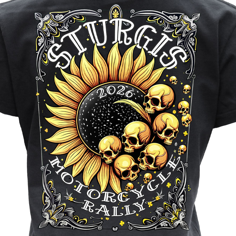 2026 Sturgis Motorcycle Rally Cosmic Flowers Ladies Black SS V Neck T-Shirt SPL1937