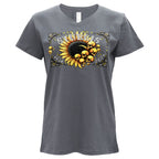 2026 Sturgis Motorcycle Rally Cosmic Flowers Ladies Grey SS V Neck T-Shirt SPL1938