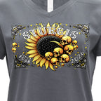 2026 Sturgis Motorcycle Rally Cosmic Flowers Ladies Grey SS V Neck T-Shirt SPL1938