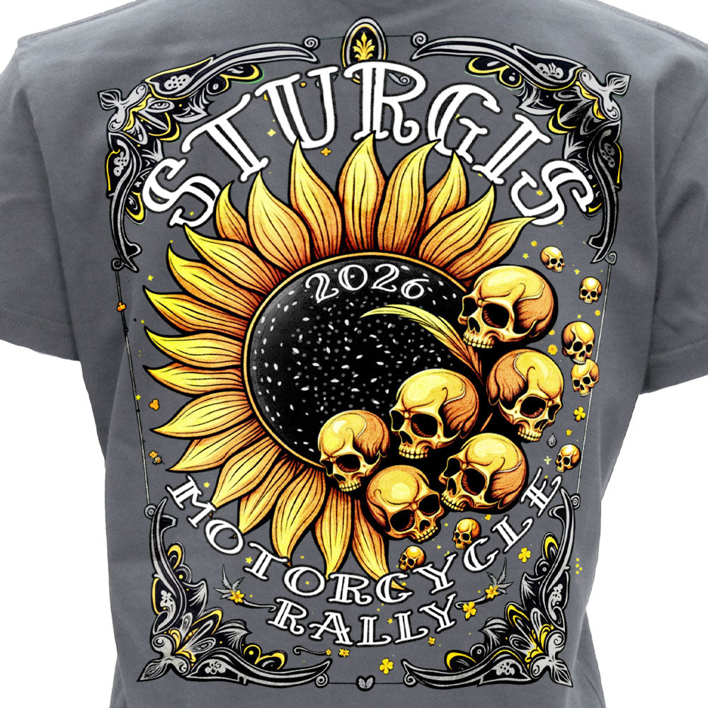 2026 Sturgis Motorcycle Rally Cosmic Flowers Ladies Grey SS V Neck T-Shirt SPL1938