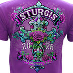 2026 Sturgis Motorcycle Rally Cross de Lis Ladies Purple V Neck T-Shirt SPL1941