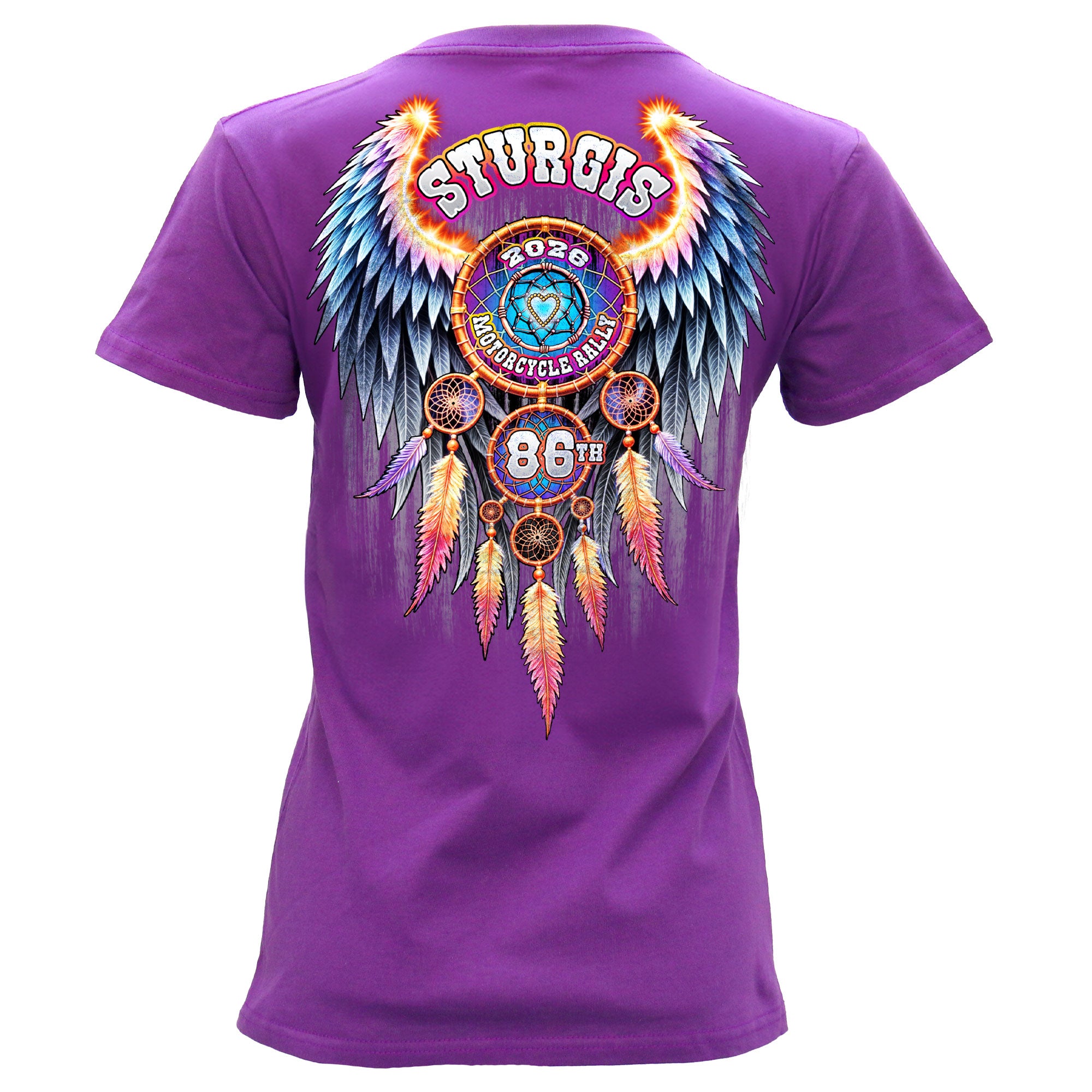 2026 Sturgis Motorcycle Rally Dream Catcher Ladies Purple SS V Neck T-Shirt SPL1942
