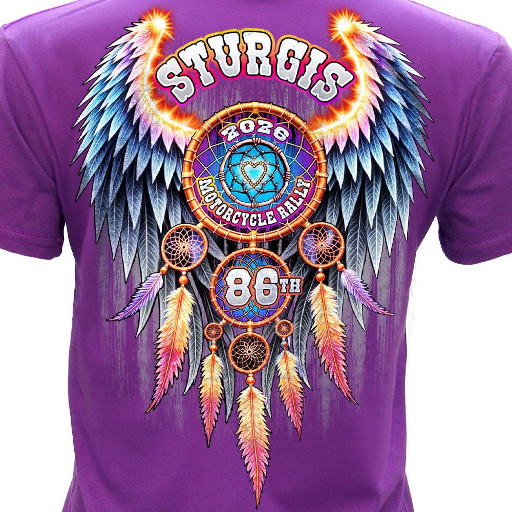 2026 Sturgis Motorcycle Rally Dream Catcher Ladies Purple SS V Neck T-Shirt SPL1942