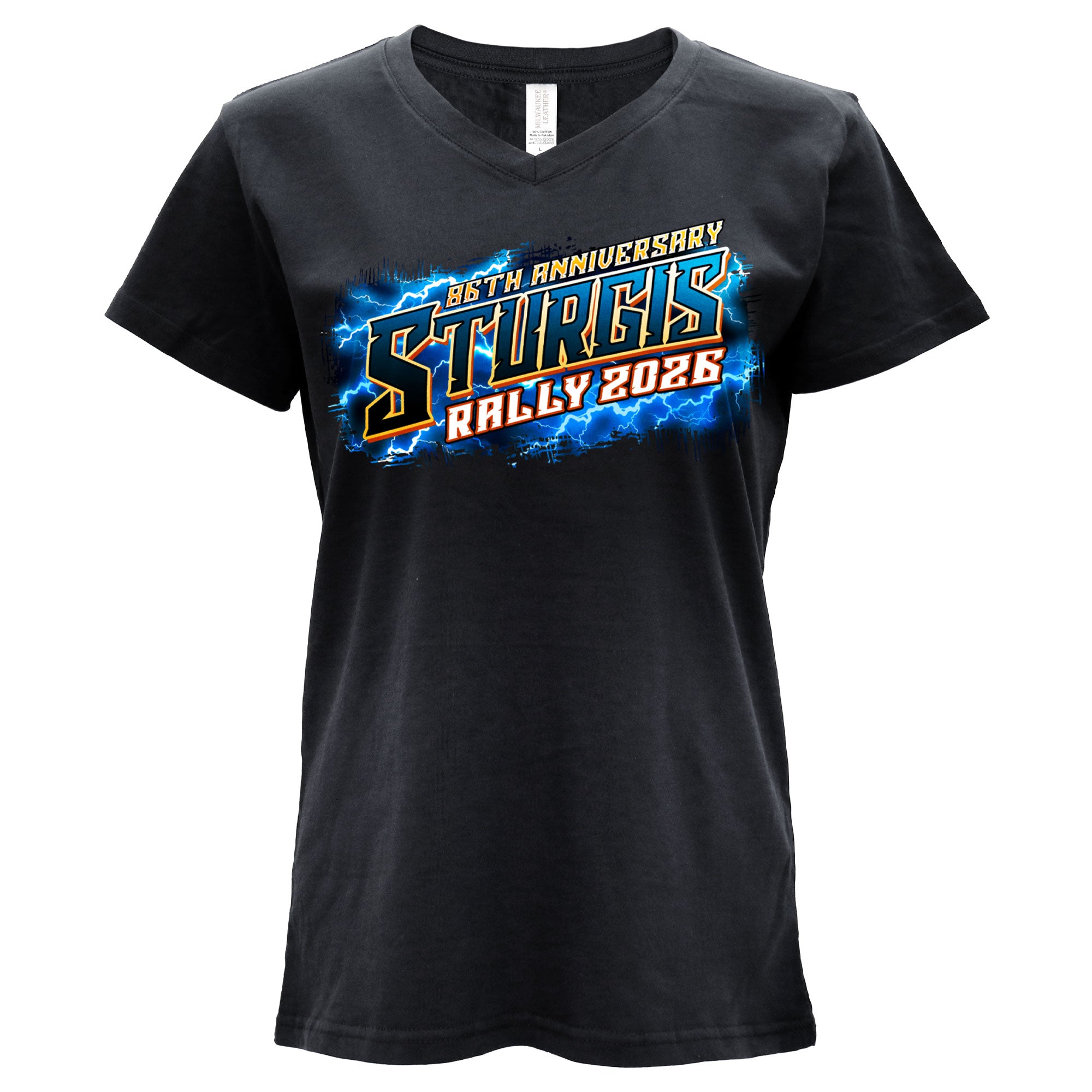 2026 Sturgis Motorcycle Rally Rushmore Ladies Black SS V neck T-Shirt SPL1947