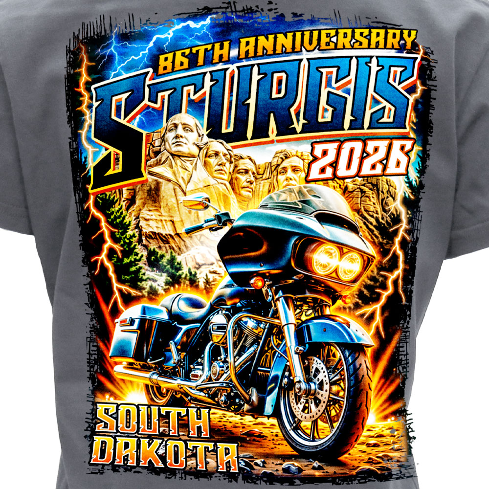 2026 Sturgis Motorcycle Rally Rushmore Ladies Gray SS V neck T-Shirt SPL1948
