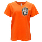 2026 Sturgis Motorcycle Rally Sugar Skull Ladies Orange SS V neck T-Shirt SPL1950
