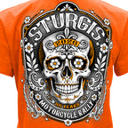2026 Sturgis Motorcycle Rally Sugar Skull Ladies Orange SS V neck T-Shirt SPL1950