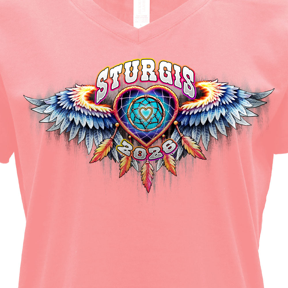 2026 Sturgis Motorcycle Rally Dream Catcher Ladies Pink T-shirt SPL1952