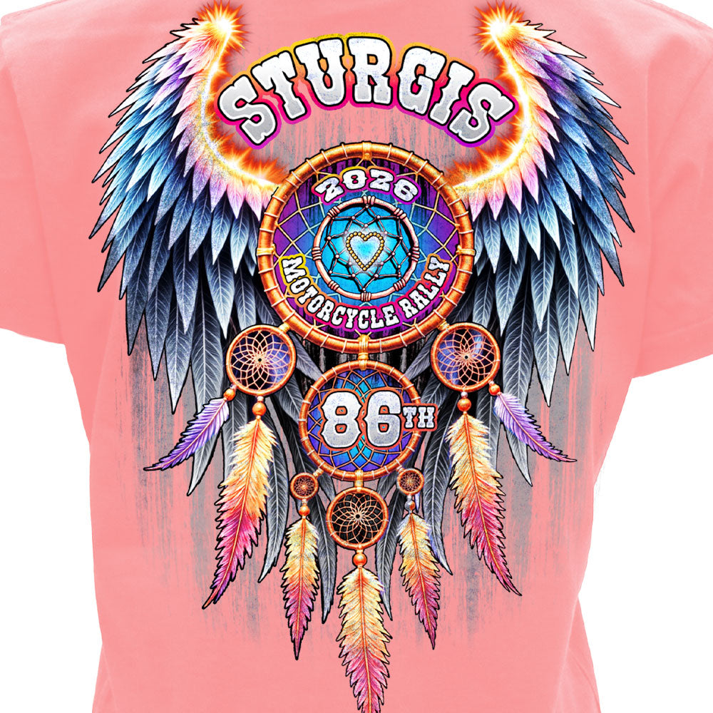 2026 Sturgis Motorcycle Rally Dream Catcher Ladies Pink T-shirt SPL1952