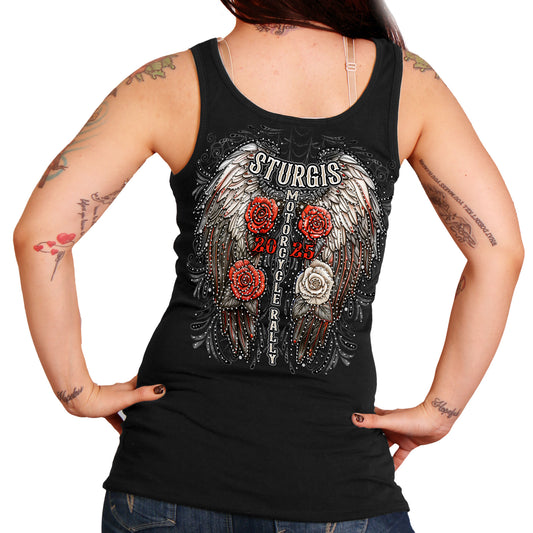 2025 Sturgis Motorcycle Rally Leather Wings Ladies Tank Top