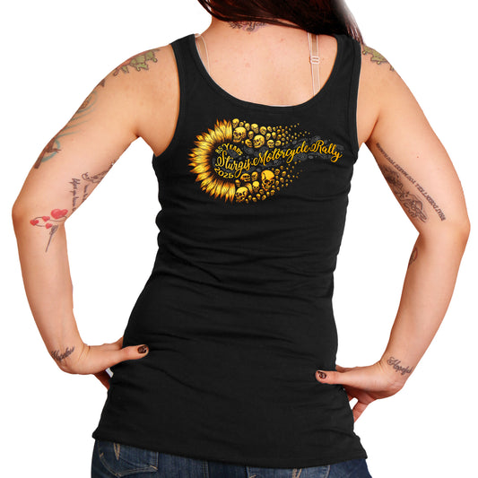 2025 Sturgis Motorcycle Rally Sunflower Skulls White Ladies Tank Top