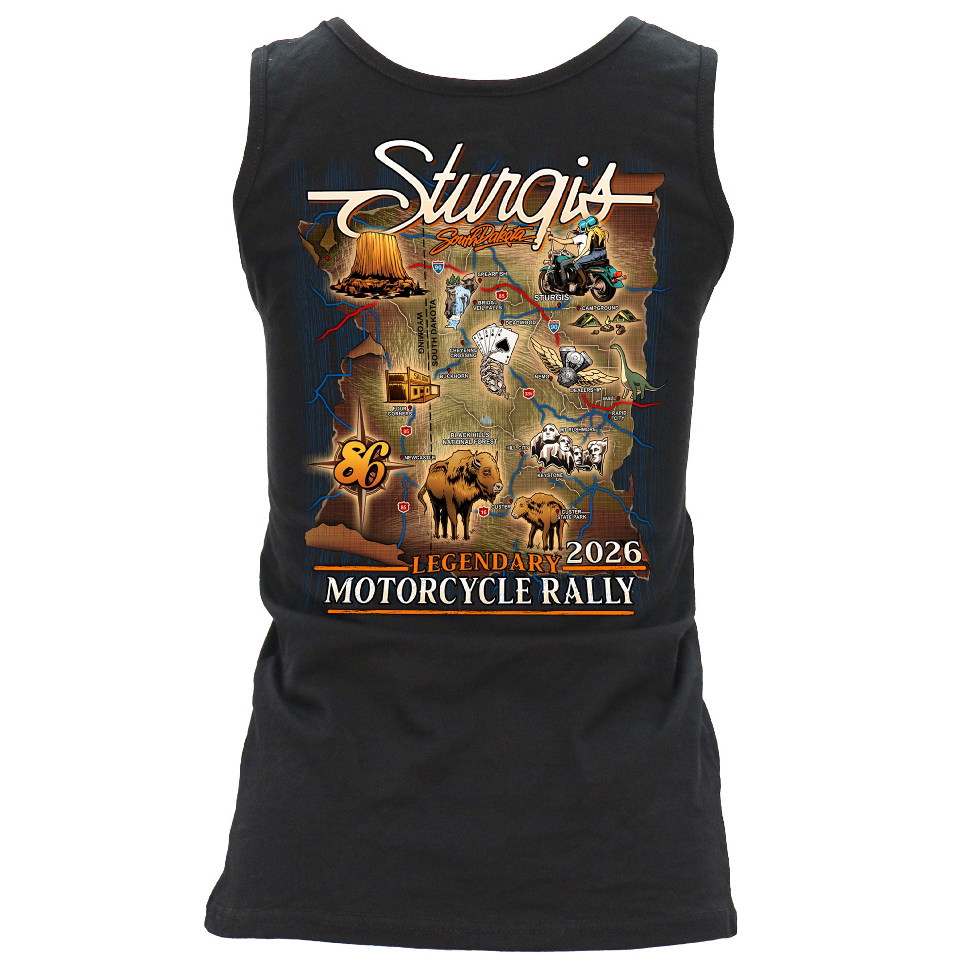 2026 Sturgis Motorcycle Rally Attractions Ladies Black Tank Top SPL2898