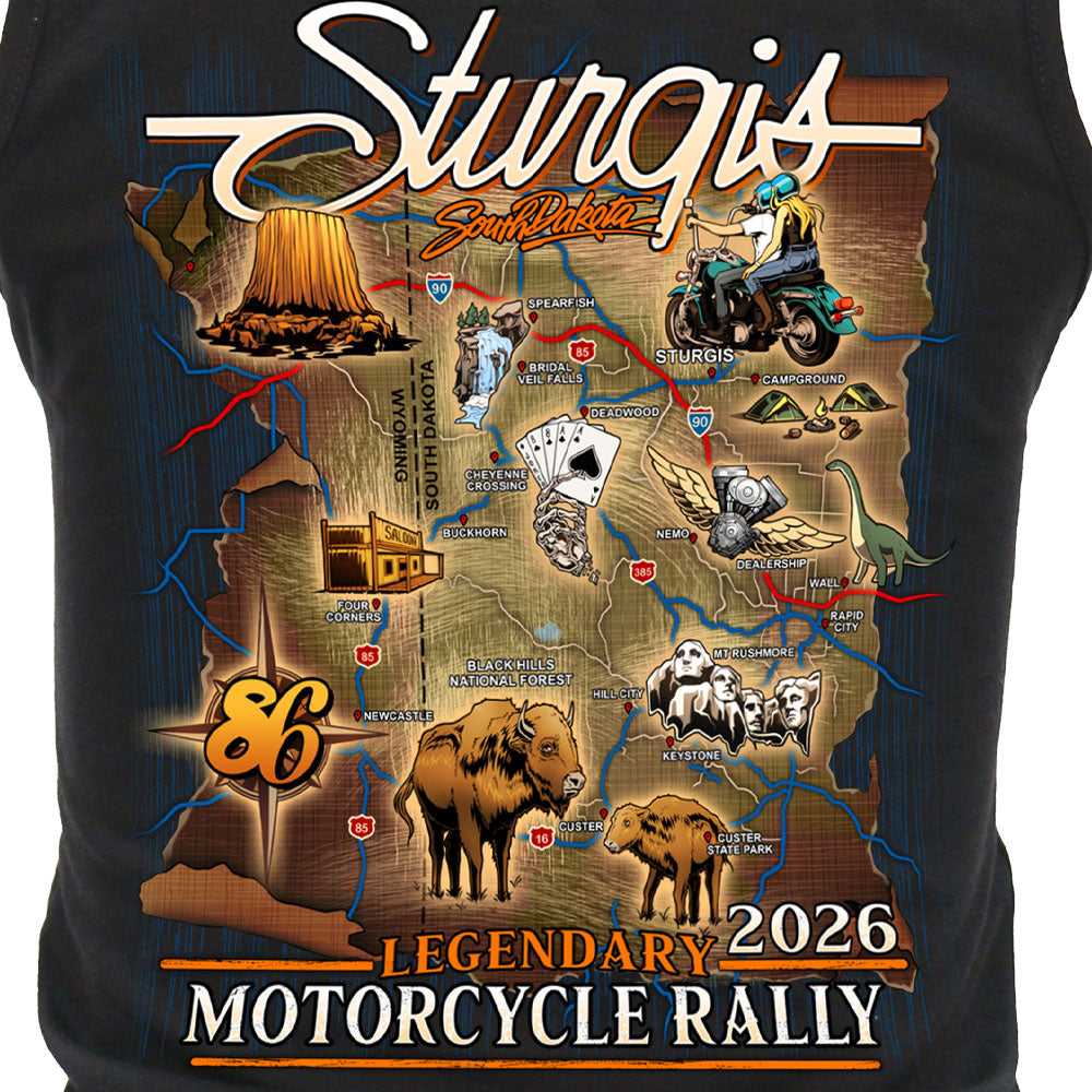 2026 Sturgis Motorcycle Rally Attractions Ladies Black Tank Top SPL2898