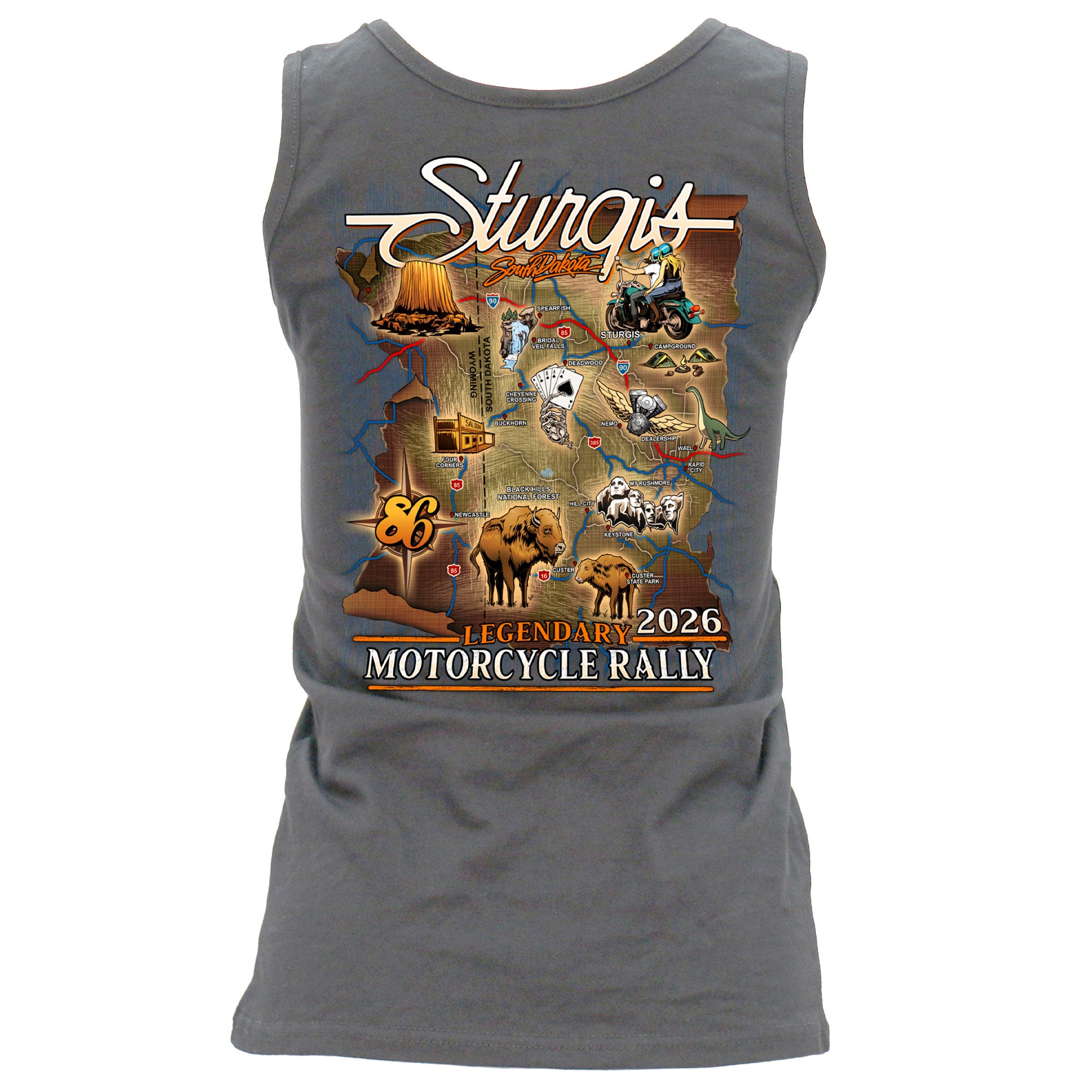 2026 Sturgis Motorcycle Rally Attractions Ladies Gray Tank Top SPL2899