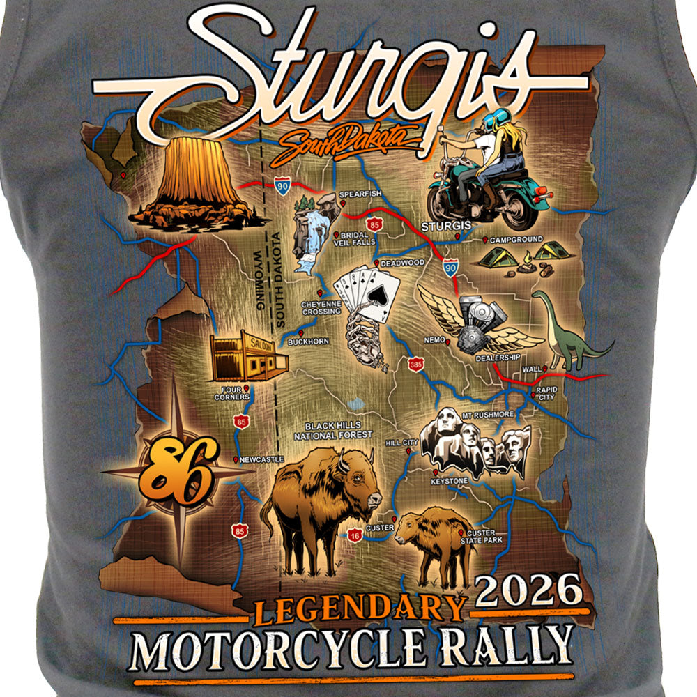 2026 Sturgis Motorcycle Rally Attractions Ladies Gray Tank Top SPL2899