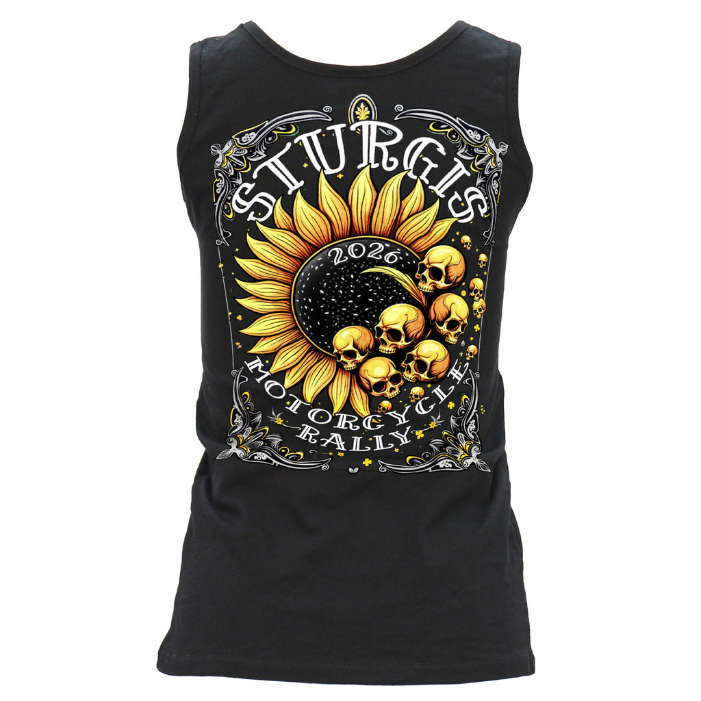 2026 Sturgis Motorcycle Rally Cosmic Sunflower Ladies Black Tank Top SPL2900