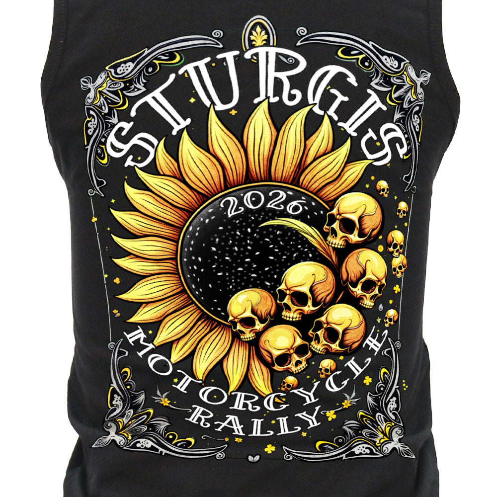 2026 Sturgis Motorcycle Rally Cosmic Sunflower Ladies Black Tank Top SPL2900