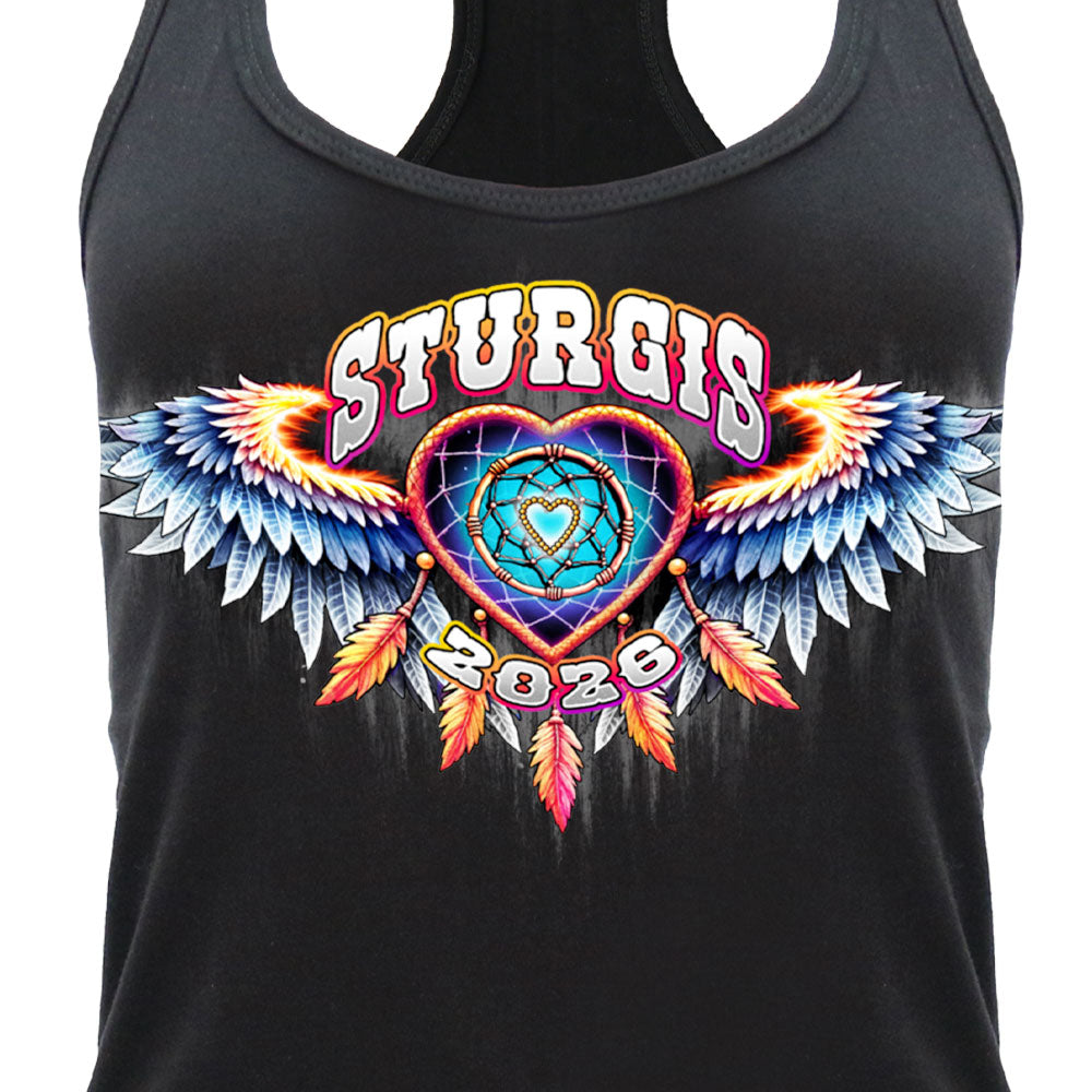2026 Sturgis Motorcycle Rally Dream Cartcher Ladies Black Racer Back Tank Top SPL2901