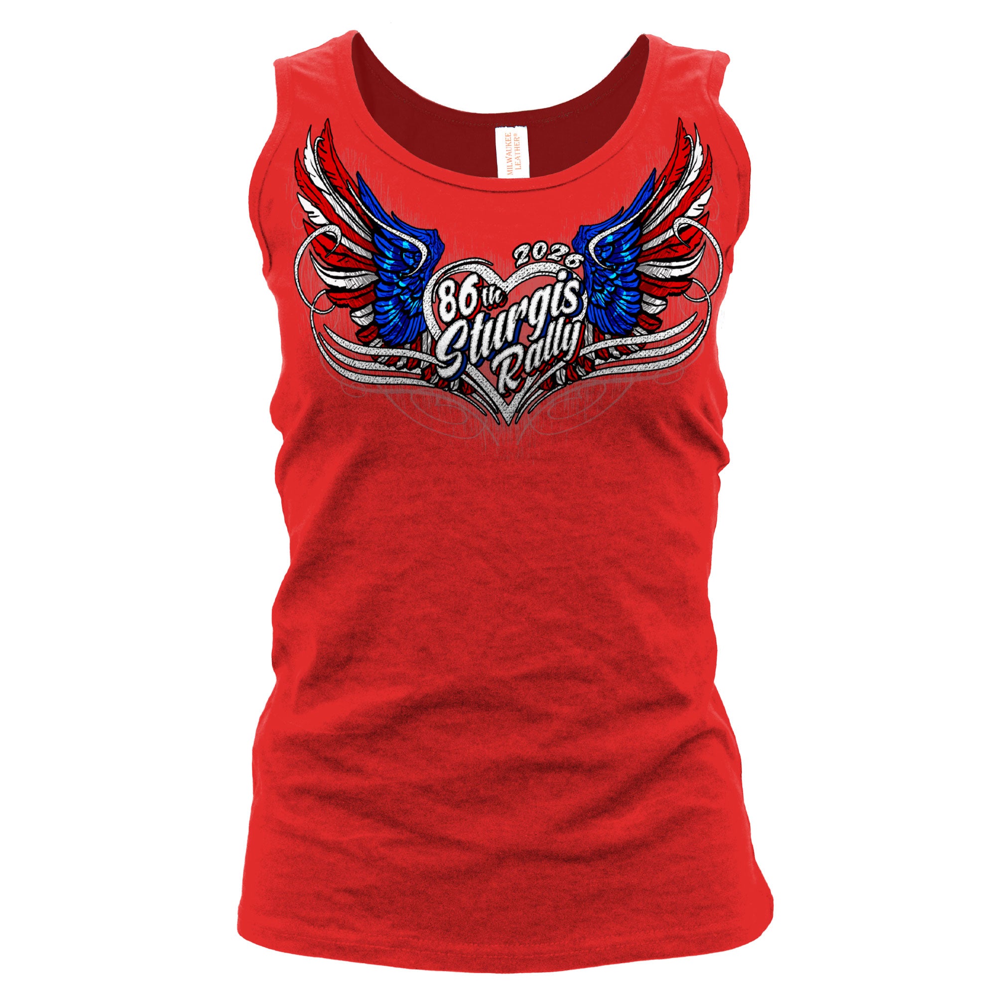 2026 Sturgis Motorcycle Rally Flag Heart Angel Ladies Red Racer Back Tank Top SPL2902