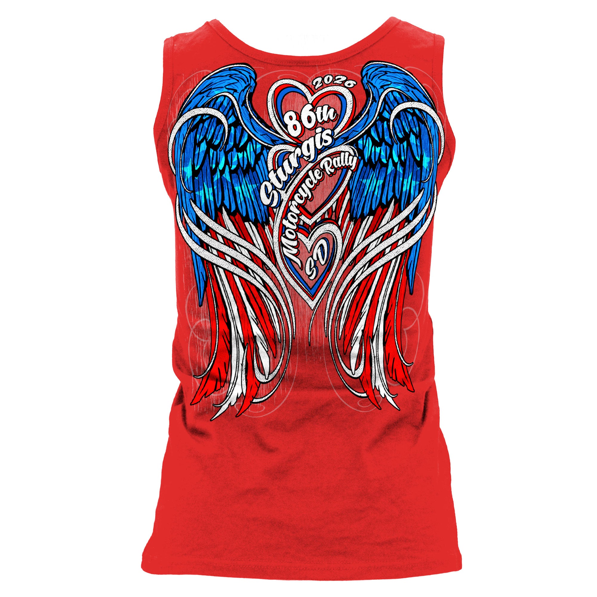 2026 Sturgis Motorcycle Rally Flag Heart Angel Ladies Red Racer Back Tank Top SPL2902
