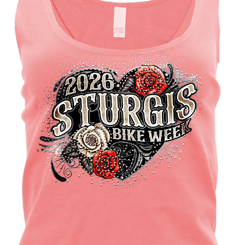 2026 Sturgis Motorcycle Leather Wings Ladies Pink Festival Tank Top SPL2903