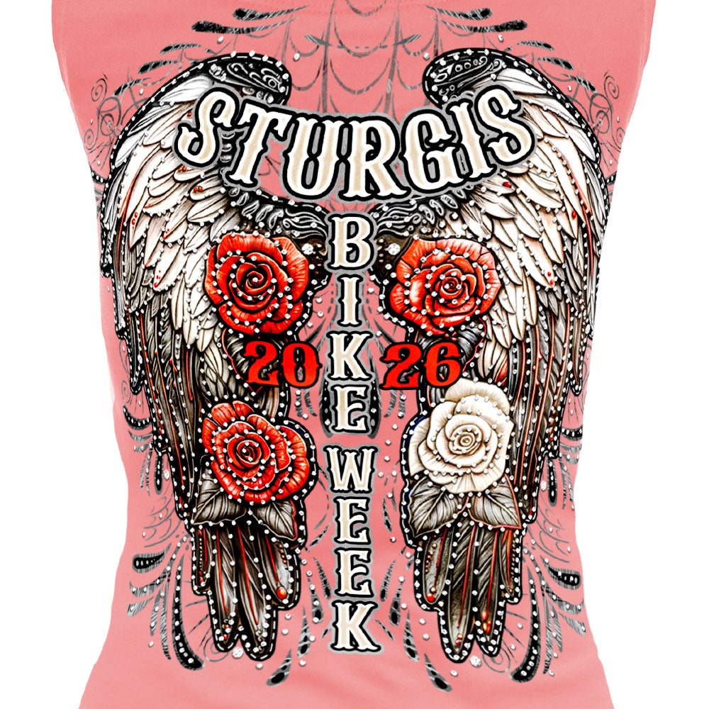 2026 Sturgis Motorcycle Leather Wings Ladies Pink Festival Tank Top SPL2903