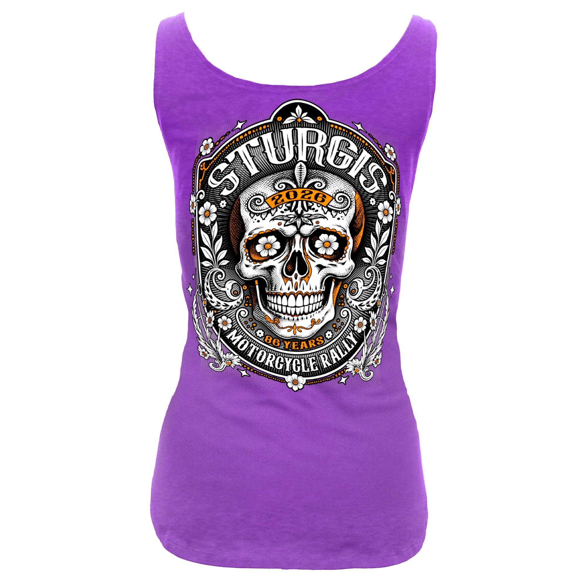 2026 Sturgis Motorcycle Sugar Skull Ladies Purple Tank Top SPL2905