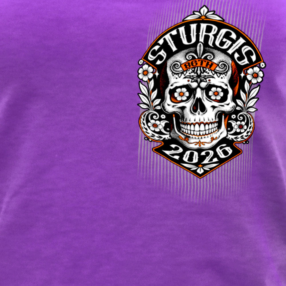 2026 Sturgis Motorcycle Sugar Skull Ladies Purple Tank Top SPL2905