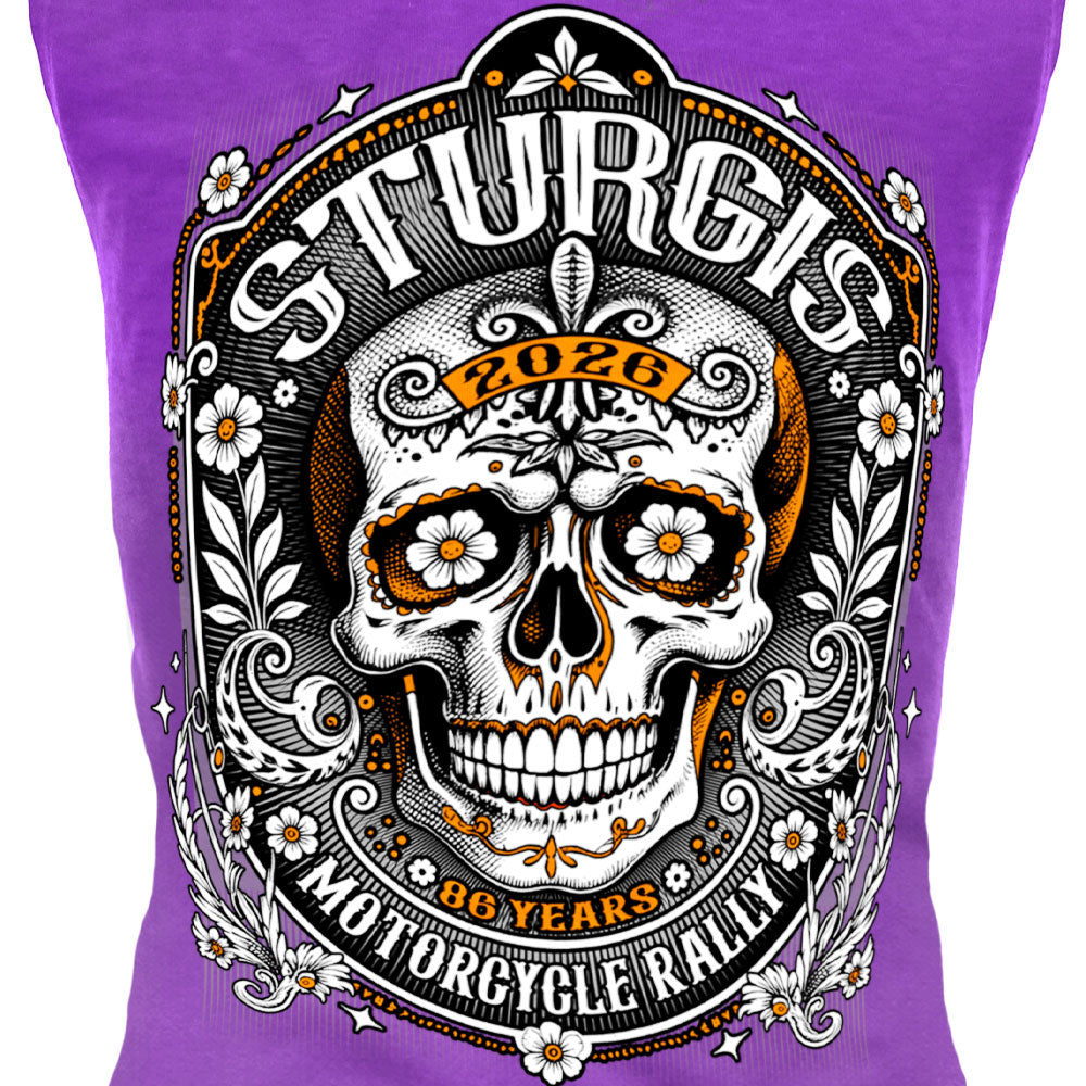 2026 Sturgis Motorcycle Sugar Skull Ladies Purple Tank Top SPL2905