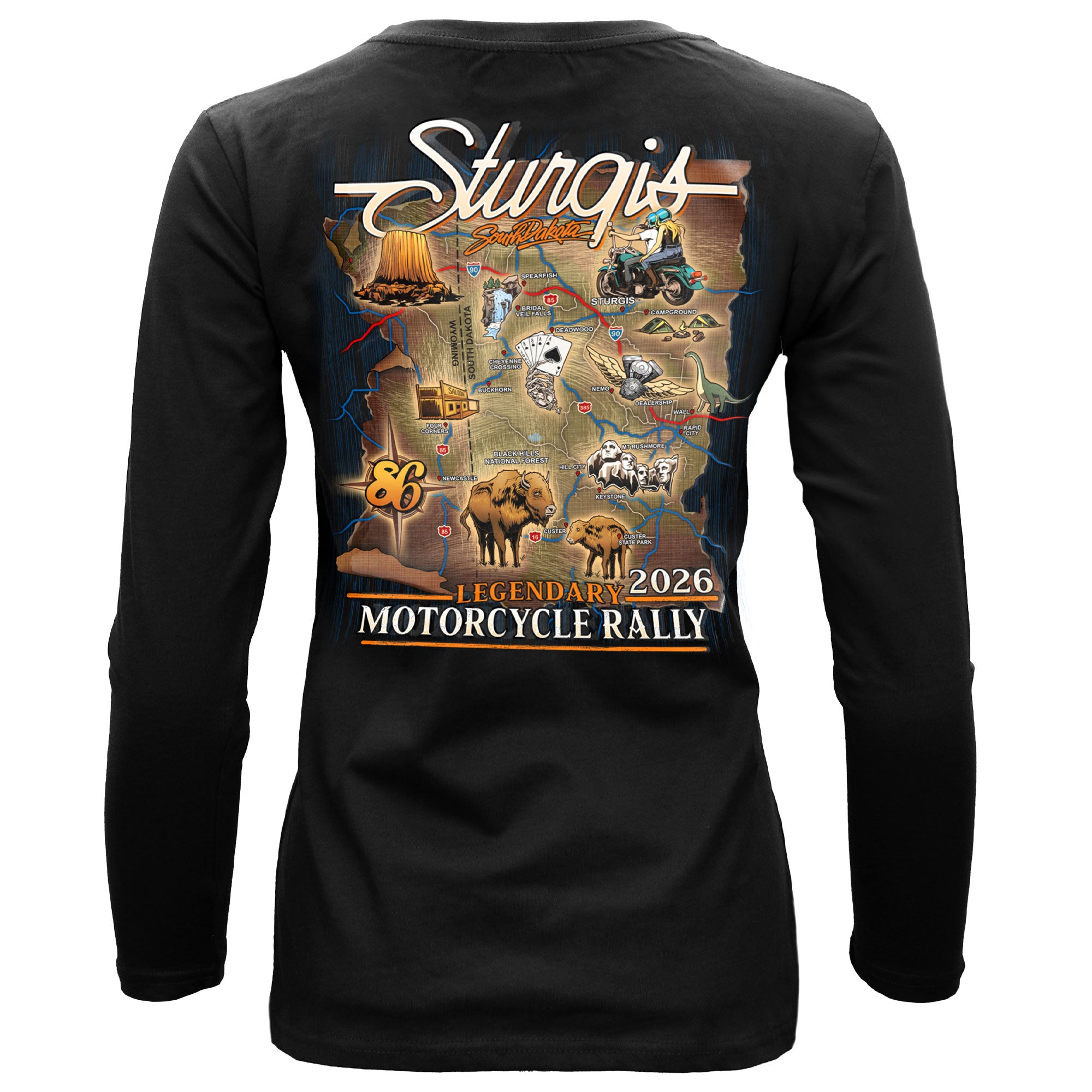 2026 Sturgis Motorcycle Rally Attractions LS Ladies Black Shirt SPL3896
