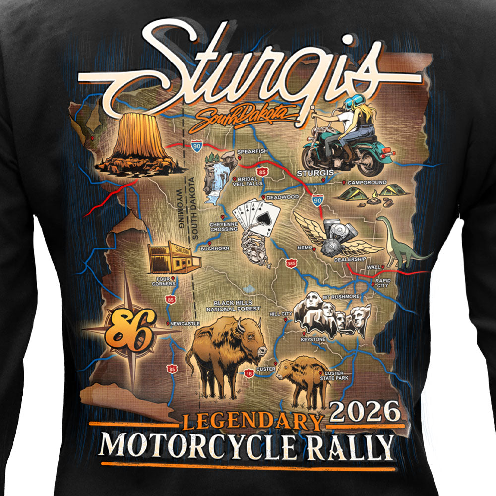 2026 Sturgis Motorcycle Rally Attractions LS Ladies Black Shirt