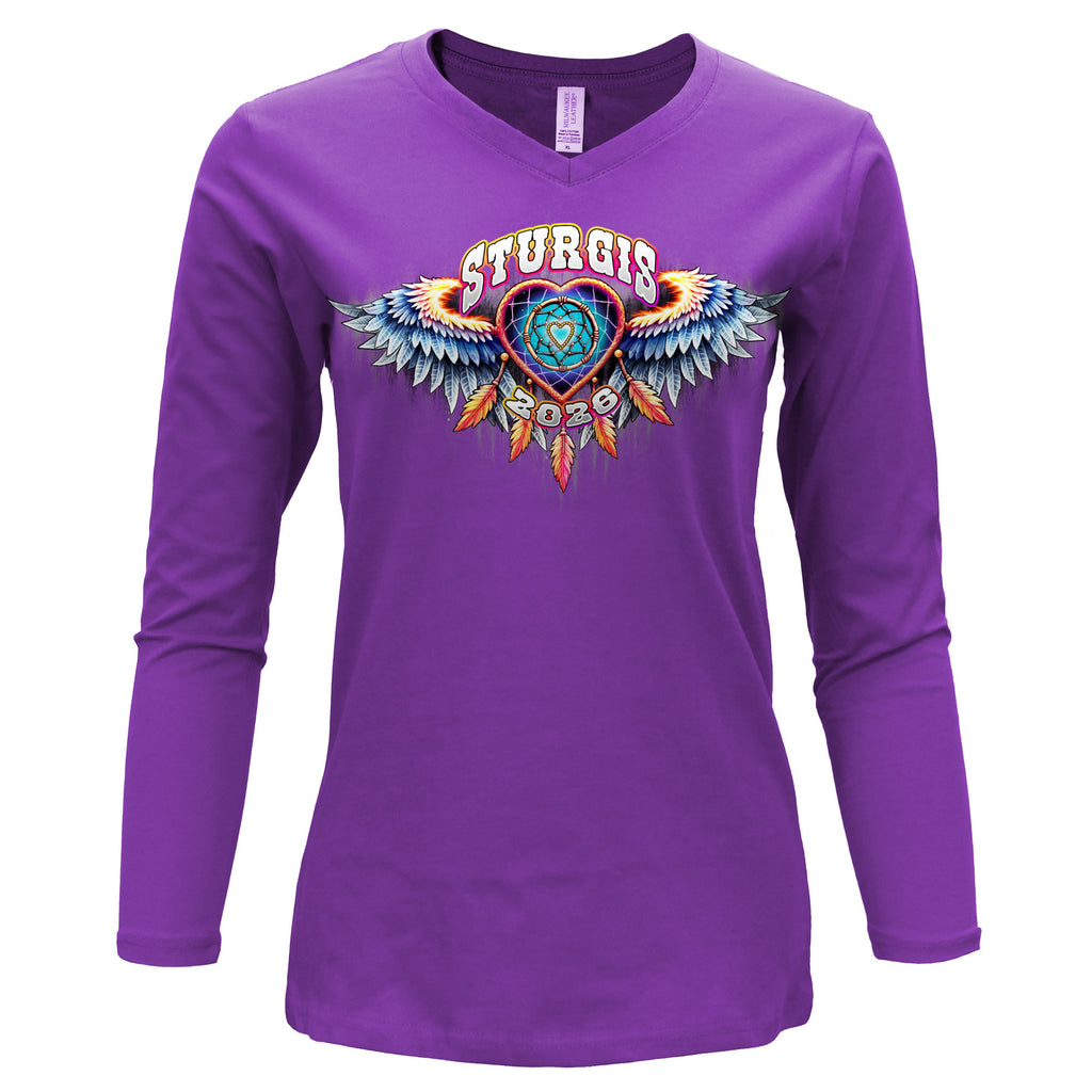 2026 Sturgis Motorcycle Rally Dream Catcher LS Ladies Purple Shirt SPL3898