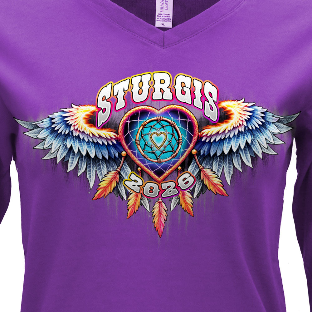 2026 Sturgis Motorcycle Rally Dream Catcher LS Ladies Purple Shirt SPL3898