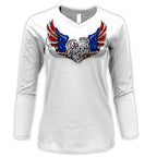 2026 Sturgis Motorcycle Rally Flag Heart Angel LS Ladies White Shirt SPL3900