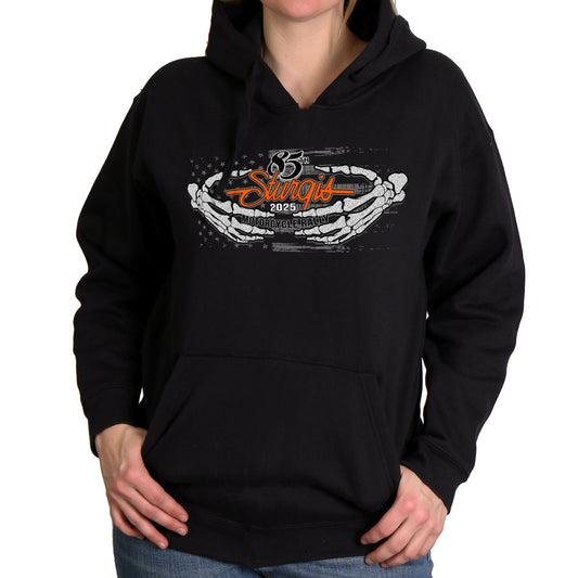 2025 Sturgis Motorcycle Rally Skeleton Hands Navy Ladies Hooded Sweat