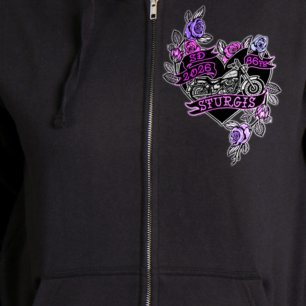 2026 Sturgis Motorcycle Rally Butterflies and roses Black Zip up Hoodie SPL4891