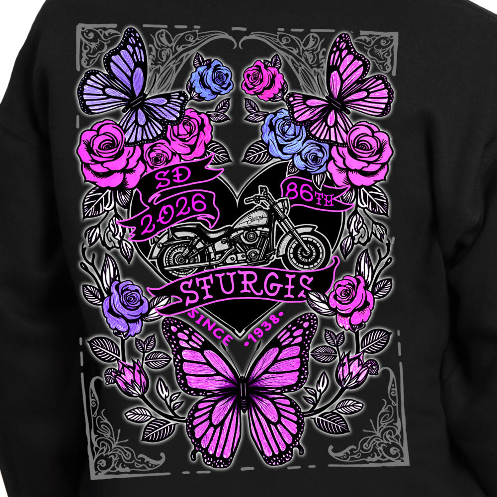 2026 Sturgis Motorcycle Rally Butterflies and roses Black Zip up Hoodie SPL4891