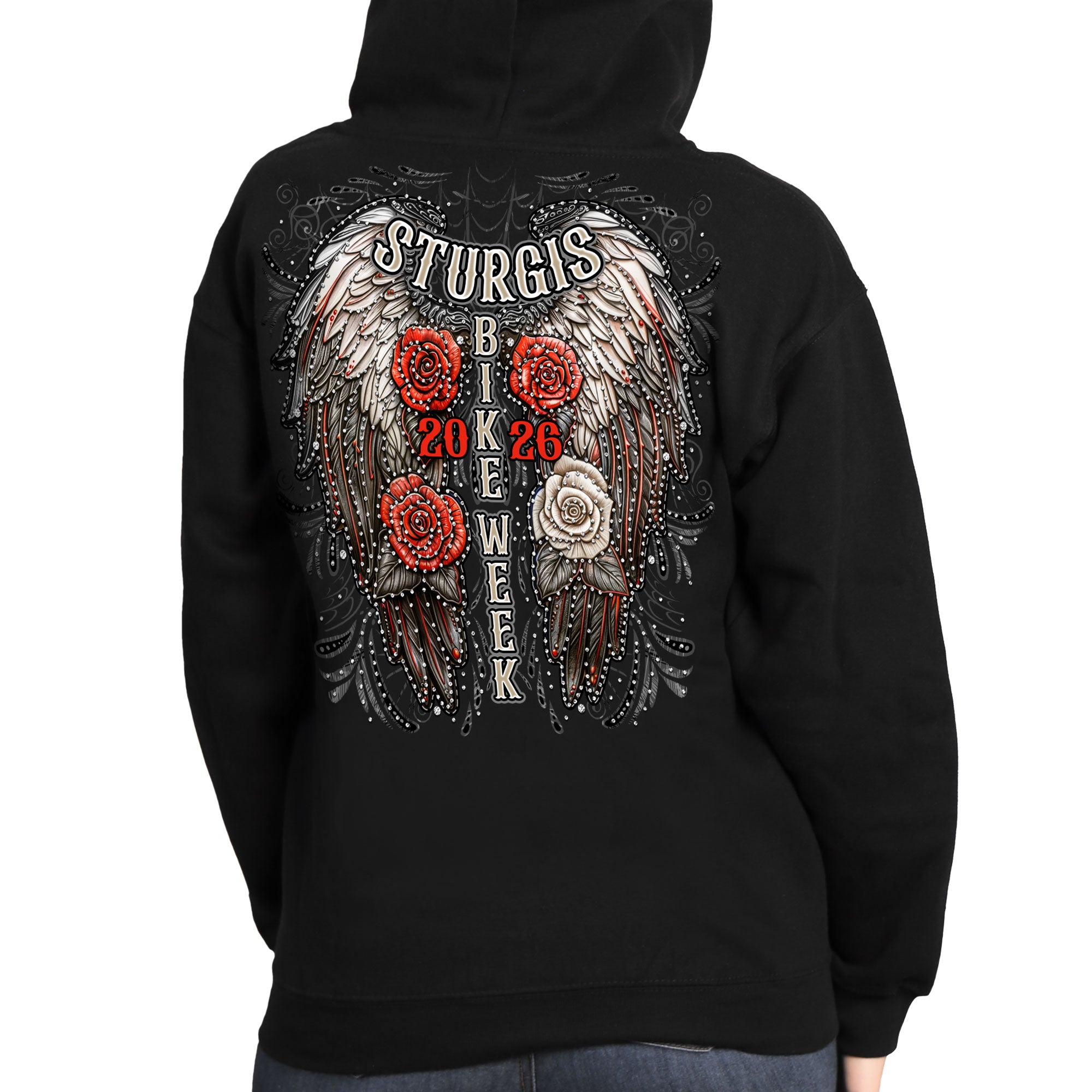 2026 Sturgis Motorcycle Rally Leather Wings Black Zip up Hoodie