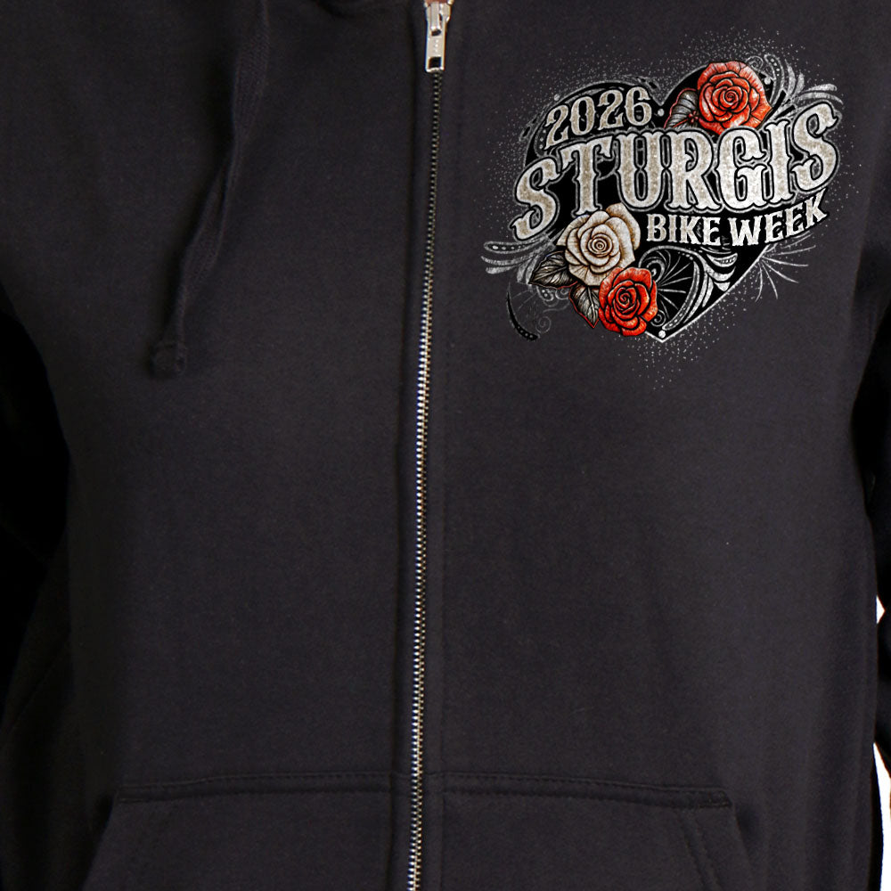 2026 Sturgis Motorcycle Rally Leather Wings Black Zip up Hoodie