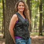 Hot Leathers VSL1006 Ladies Motorcycle Black Leather Braided Biker Vest