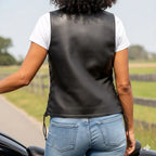 Hot Leathers VSL1008 Ladies Black Motorcycle 'Ten Pocket' Leather Biker Vest