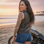 Hot Leathers VSL1009 Ladies Black Lambskin Motorcycle Biker Vest with Grommet Accents