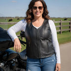 Hot Leathers VSL1013 Ladies motorcycle style Black Leather Side Lace Zip-Up Biker Vest