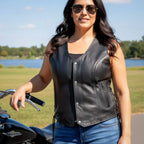 Hot Leathers VSL1018 Ladies 'Pink Paisley' Lined Black Leather Motorcycle Biker Vest